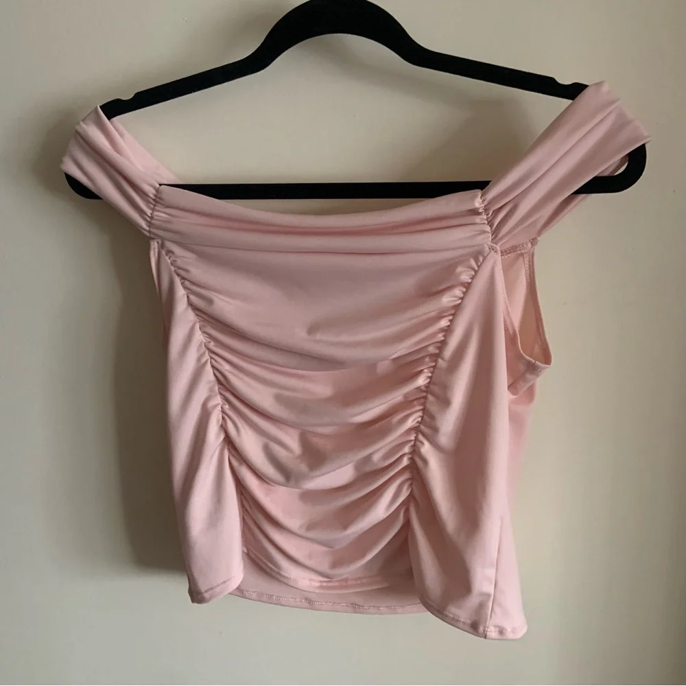 Pink Ruched Off-Shoulder Top - Picture 1 of 4